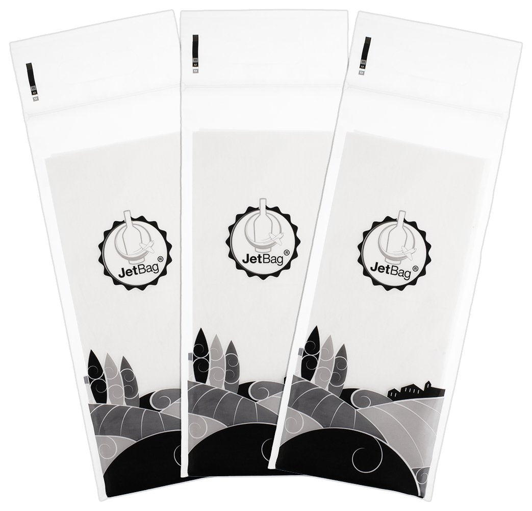Jet Bag - Protective, Absorbent, Reusable Wine Bags for Travel (Set of 3) Made in the USA - Clear Back allows for Custom Insert