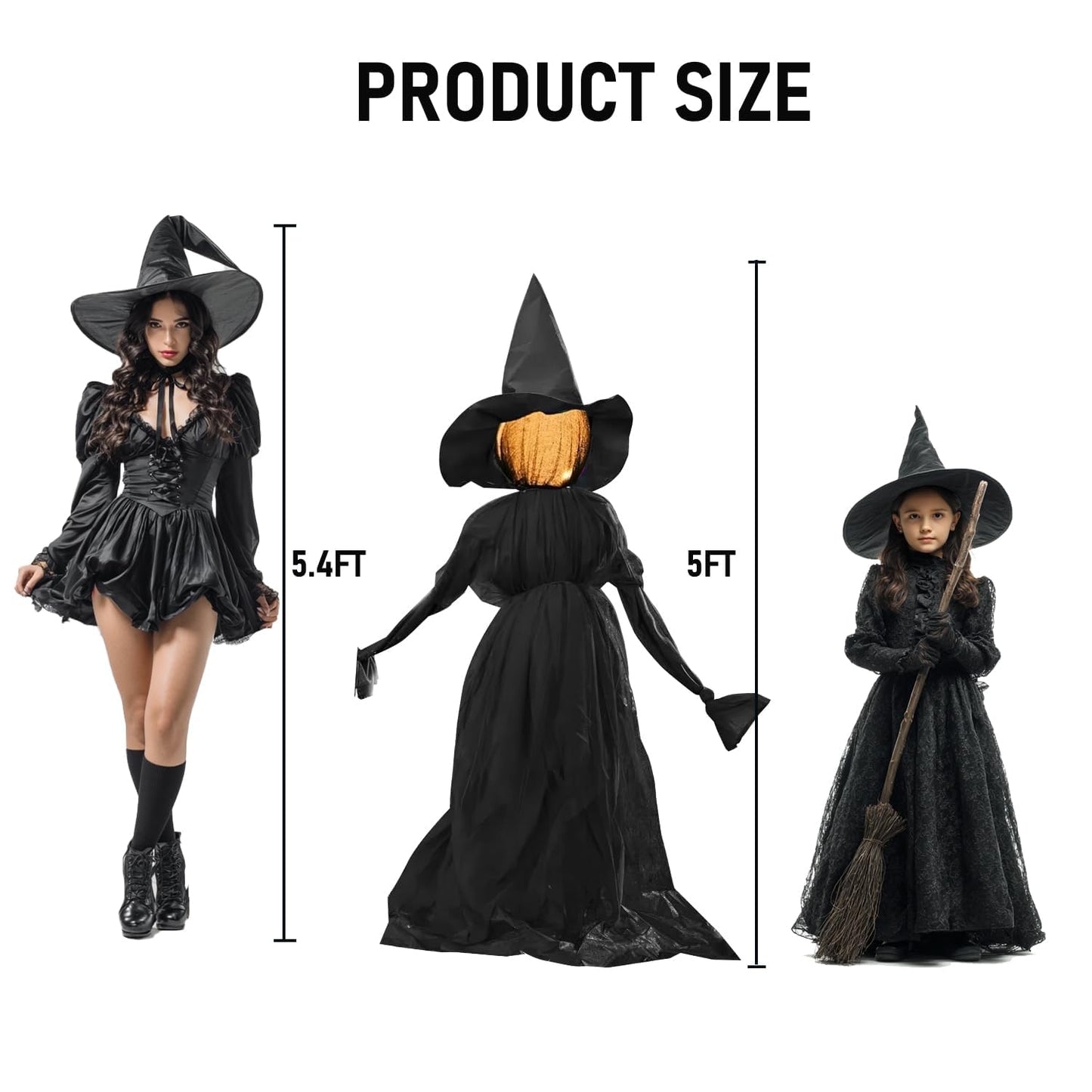 Hourleey Halloween Decorations Outdoor, 3 Pack 5 FT Holding Hands Lighted Witches Stakes with Glowing Face, Halloween Witch Decor for Yard Garden Lawn Porch Haunted House Party Props