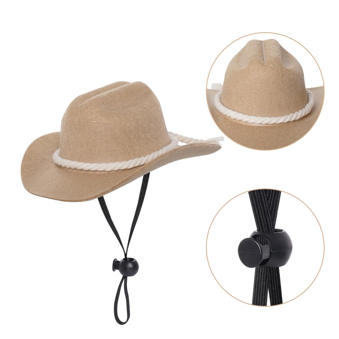 Cowboy Hat with Bandana Scarf Dog Halloween Costumes Cowboy Costume Set for Dogs Cat Party Accessories (Khaki)