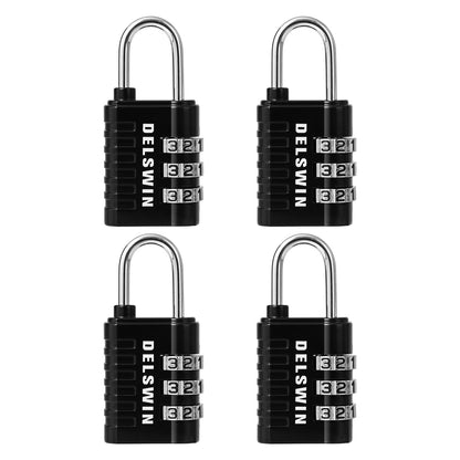 DELSWIN Combination Lock 3-Digit Small Padlock - 4Pcs Resettable Combo Lock for School Gym Locker, Outdoor, Fence, Gate, Waterproof Luggage Locks for Travel Backpack