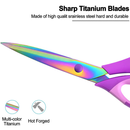 Craft Scissors Set of 3 Pack, All Purpose Sharp Titanium Blades Shears, Comfort Grip Handle, Multipurpose Fabric Scissors Tool Great for Adults, Office, Sewing, School and Home Supplies, Purple