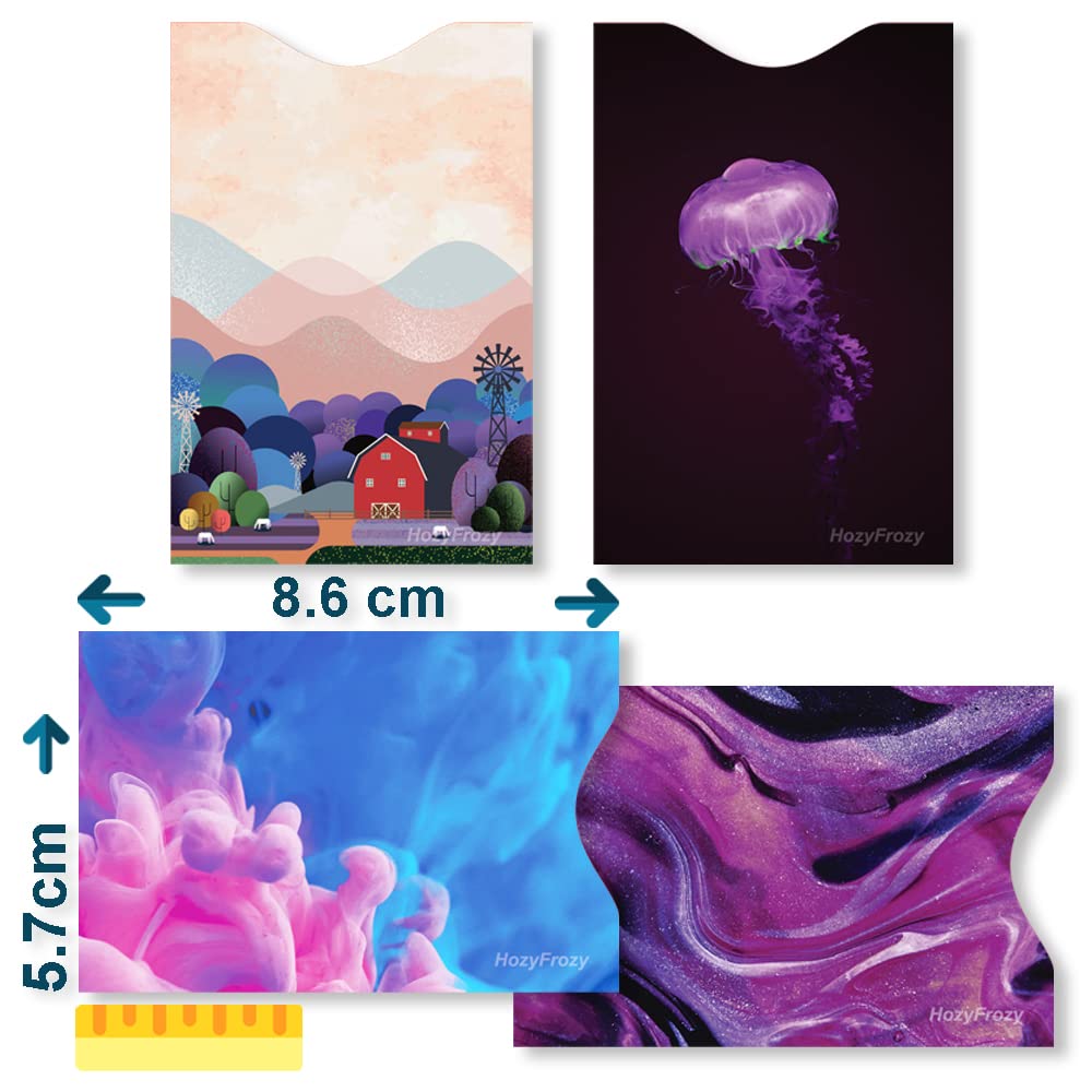 8 RFID Blocking Sleeves, Unique Designs and Arts in Purple, Anti-Theft Credit Card Holder, Credit Card Protector, Easy to Recognize, Sturdy and Perfect size for cards