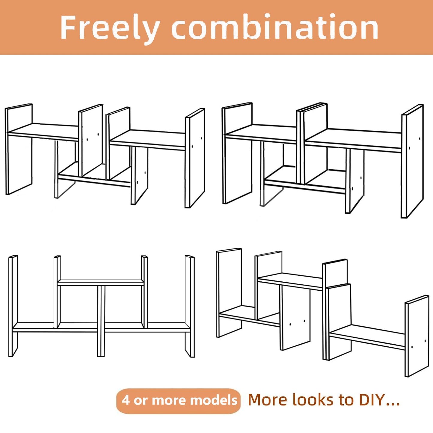 Meikuler Desktop Shelf Organizer, Adjustable Wood Display Desk Shelf, Office Storage Rack Tabletop Bookshelf Multipurpose Shelves for Home Decor, Office, Gifts (Solid White)