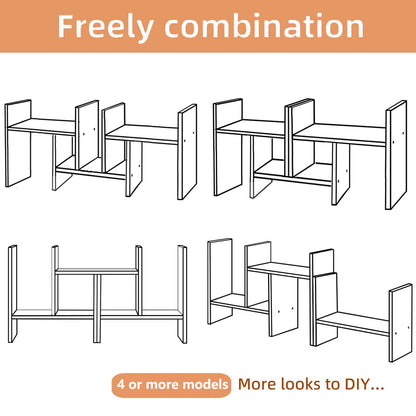 Meikuler Desktop Shelf Organizer, Adjustable Wood Display Desk Shelf, Office Storage Rack Tabletop Bookshelf Multipurpose Shelves for Home Decor, Office, Gifts (Solid White)