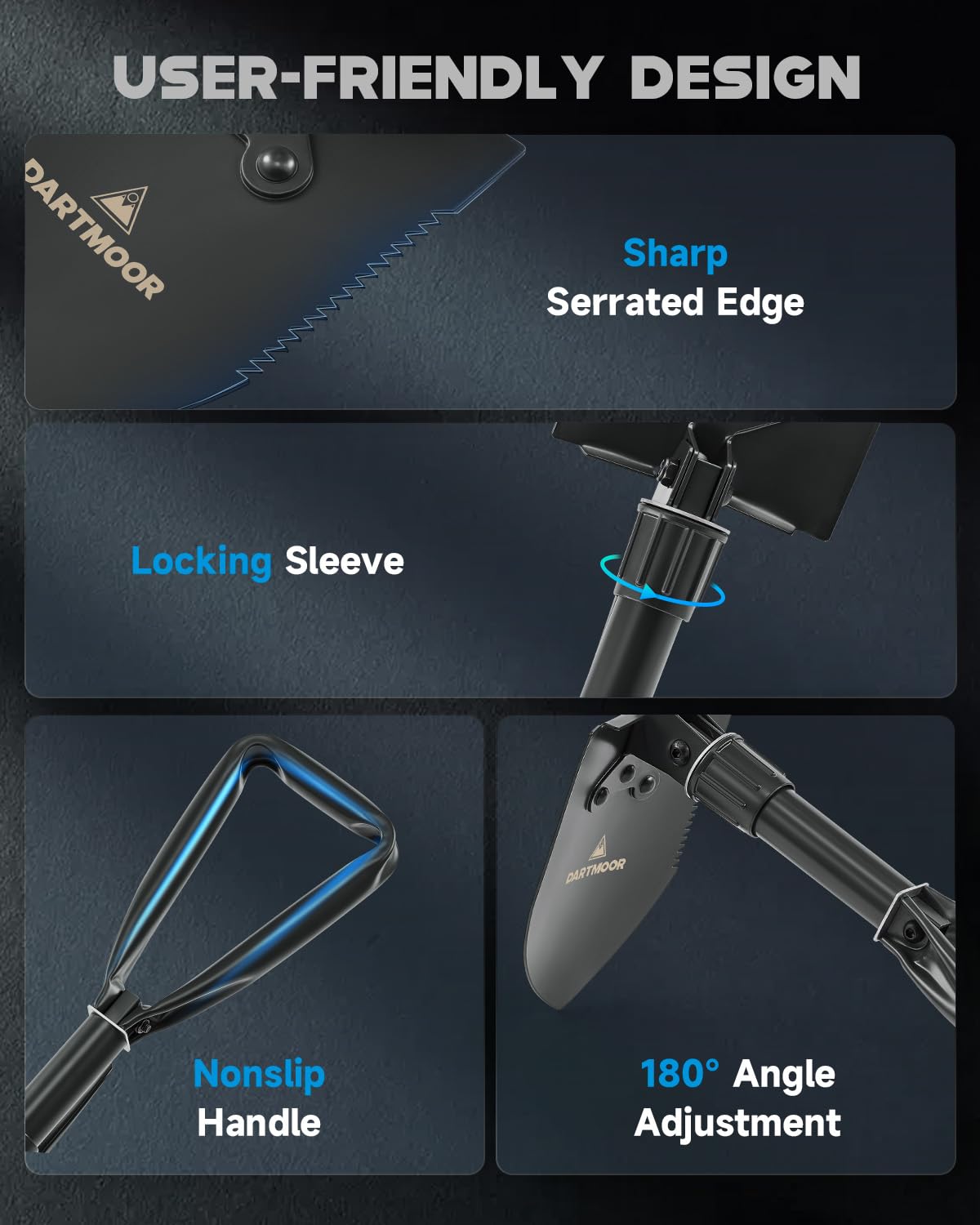 DARTMOOR Mini Folding Shovel High Carbon Steel, Portable Lightweight Outdoor Tactical Survival Foldable Mini Shovel, Entrenching Tool, Camping, Hiking, Digging, Backpacking, Car Emergency