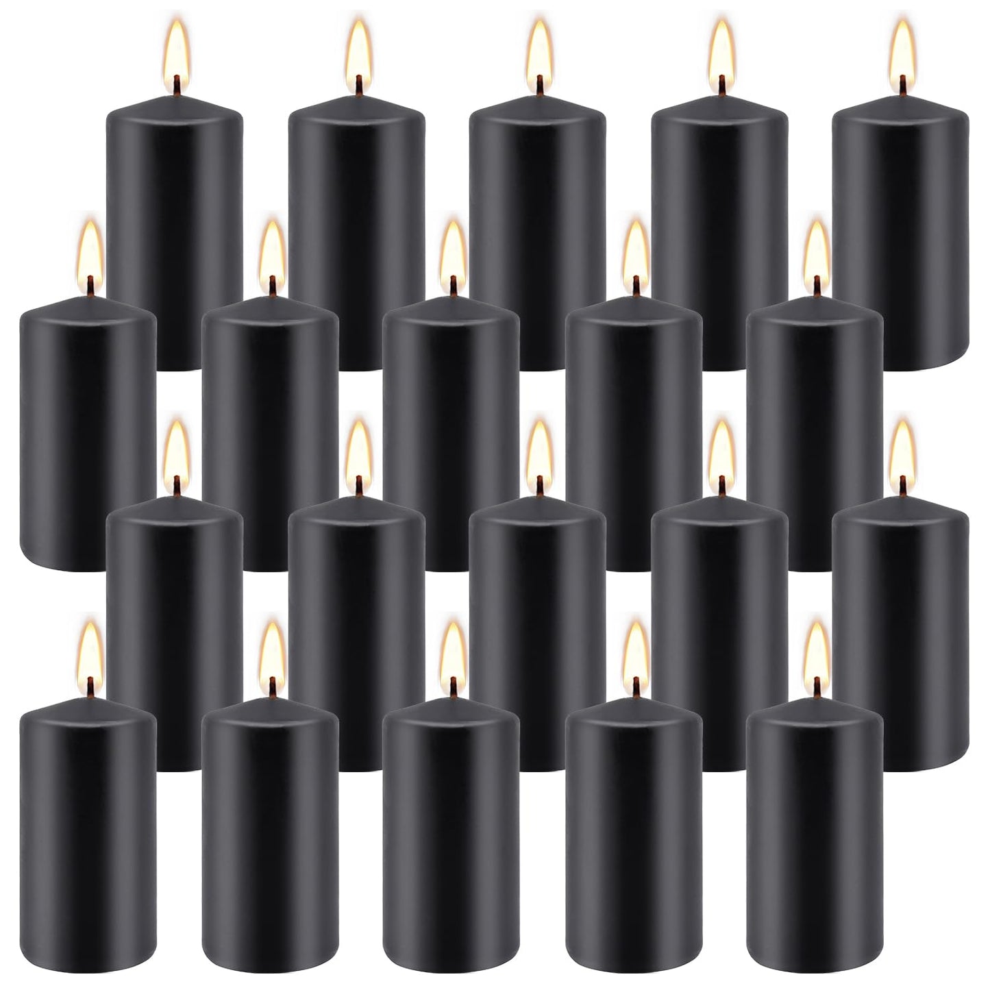 Grcdoyvl Set of 20 | 2-Inch Wide x 4-Inch Tall Black Pillar Candles - Elegant Décor for Home, Events, and Celebrations - Deep Black Finish