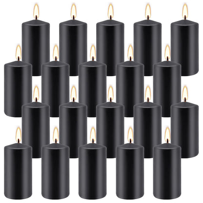 Grcdoyvl Set of 20 | 2-Inch Wide x 4-Inch Tall Black Pillar Candles - Elegant Décor for Home, Events, and Celebrations - Deep Black Finish