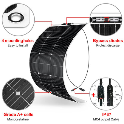 DOKIO Semi-Flexible Solar Panel 100W 12V Bendable Thin Film Monocrystalline Lightweight(4.9lb) for Caravan RV Boat Camper Trailer