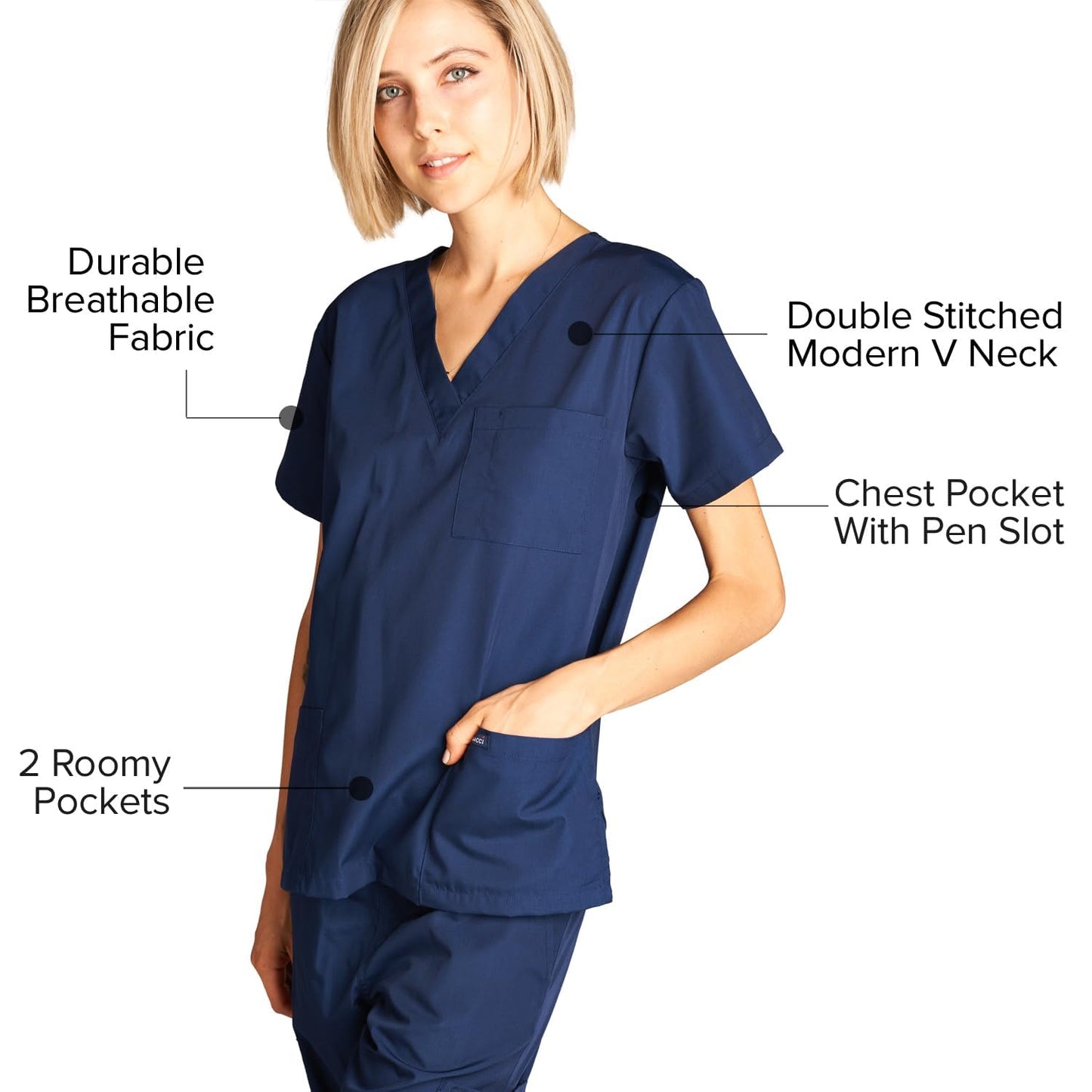 Dagacci Medical Uniform Womens and Mens Scrub Set Unisex Medical Scrub Shirt Top and Pant, Navy, Medium