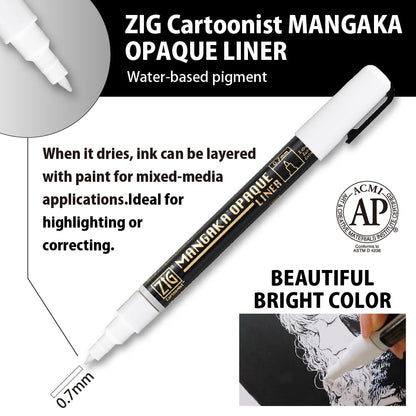 Kuretake Zig Inktober pen set, for Illustration, Manga Drawing, Lettering and Calligraphy, Professional Artist, Made in Japan (White(3pcs.))