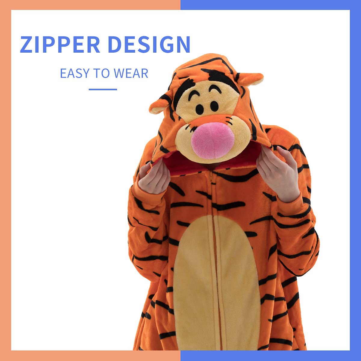 COSUSKET Snug Fit Unisex Adult Tigger Onesie Pajamas, Flannel Cosplay Animal One Piece Halloween Costume Sleepwear Homewear Orange