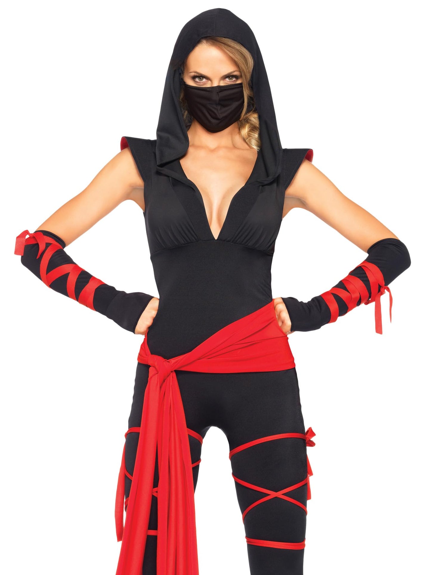 Leg Avenue Women's 4 Pc Deadly Ninja Costume, Black/Red, Medium