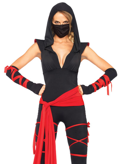 Leg Avenue Women's 4 Pc Deadly Ninja Costume, Black/Red, Medium