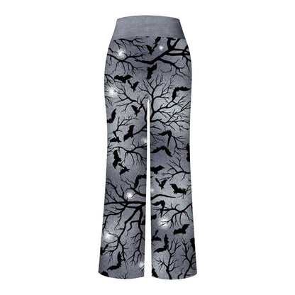 Halloween Pjs Pants,Halloween Pajama Women Pj Pants Fall Pumpkin Skull Ghost Print Loose Fit Elastic Waist Drawstring Wide Leg Trouser Pant Jammies Pjs Outfits,M