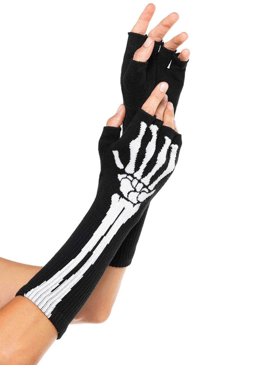 Leg Avenue Womens Skeleton Fingerless Gloves, Black, O/S