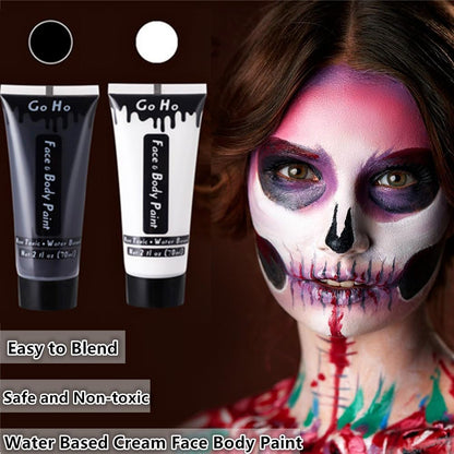 Go Ho Black and White Face Body Paint(4.74 oz),Water Based Cream White Black Face Painting Kit for SFX Cosplay Costumes Festivals Halloween Skull Zombie Skeleton Goth Vampire Makeup