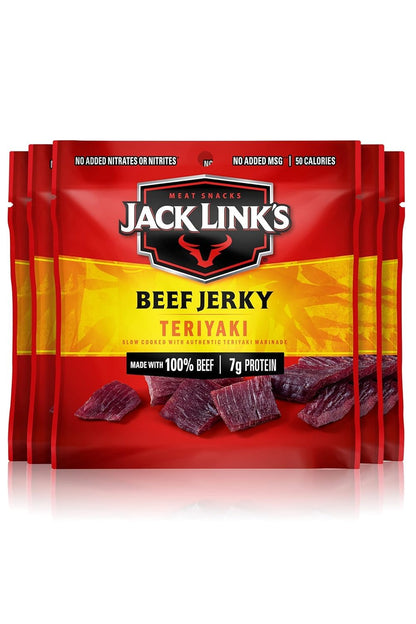 Jack Link's Beef Jerky, Teriyaki, Multipack Bags - Flavorful Meat Snacks for Lunches, Ready to Eat Protein Snacks, Individual Packs - 7g of Protein, Made with 100% Beef - 0.625 oz (Pack of 5)