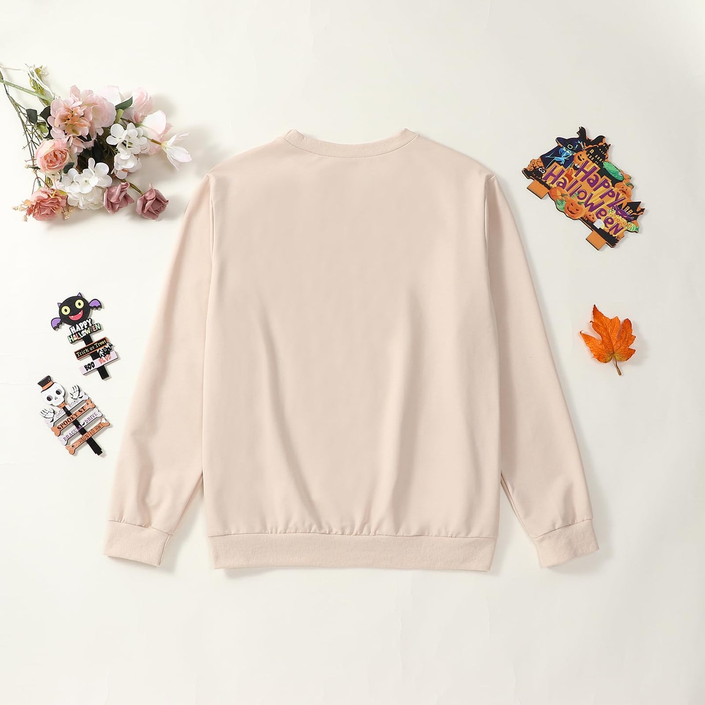 Karwuiio Mommy and Me Family Matching Outfits Halloween Pumpkin Print Sweatshirt Long Sleeve Pullover Tops (Women, XL, Beige Brown)