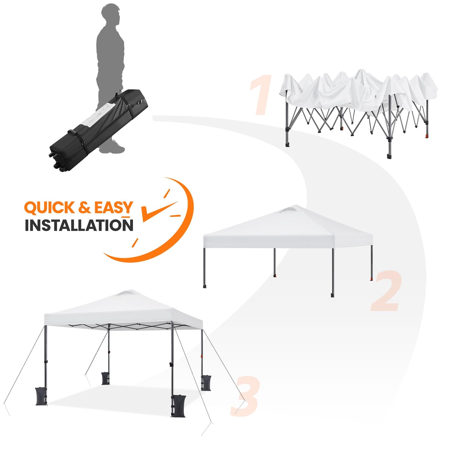 Yaheetech 10x10 Pop up Canopy Tent, Commercial 150D Silver Coated Fabric Outdoor Instant Tent w/Wheeled Bag, 4 Sandbags, 8 Stakes & 4 Ropes for Parties, Camping, Beach, White