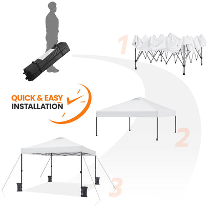 Yaheetech 10x10 Pop up Canopy Tent, Commercial 150D Silver Coated Fabric Outdoor Instant Tent w/Wheeled Bag, 4 Sandbags, 8 Stakes & 4 Ropes for Parties, Camping, Beach, White