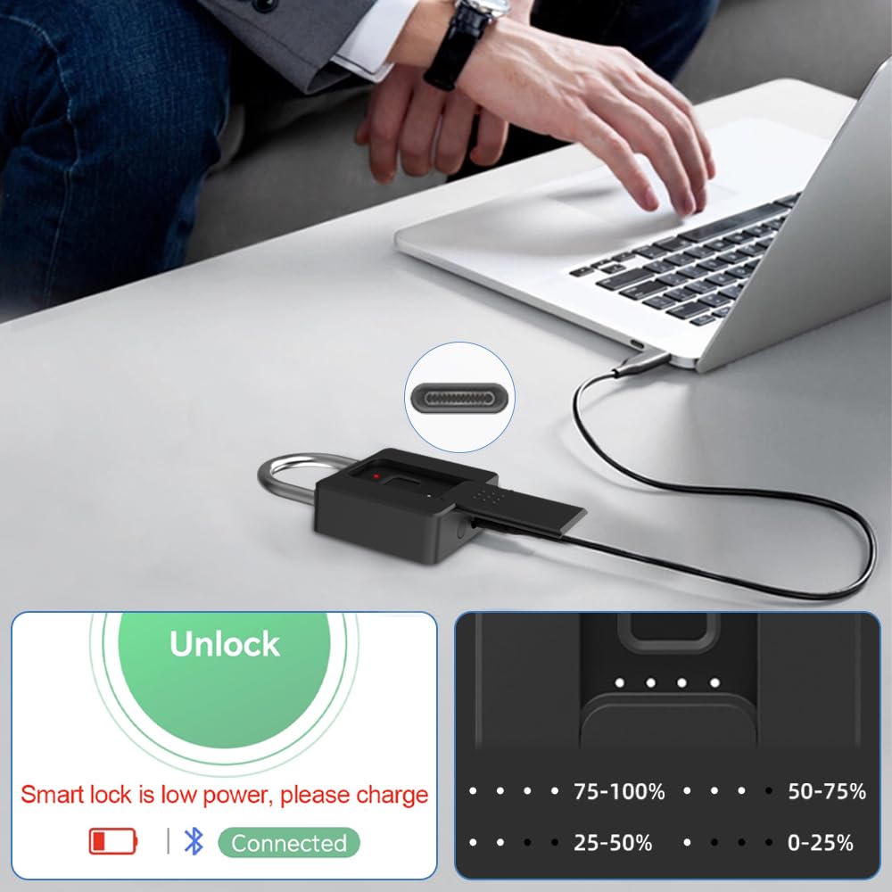 Key Padlock with Fingerprint Bluetooth App eLinkSmart Combination Lock: Large Padlock for Truck Gate Footlocker Gym Locker Outdoor Waterproof Heavy Duty Support iOS Watch