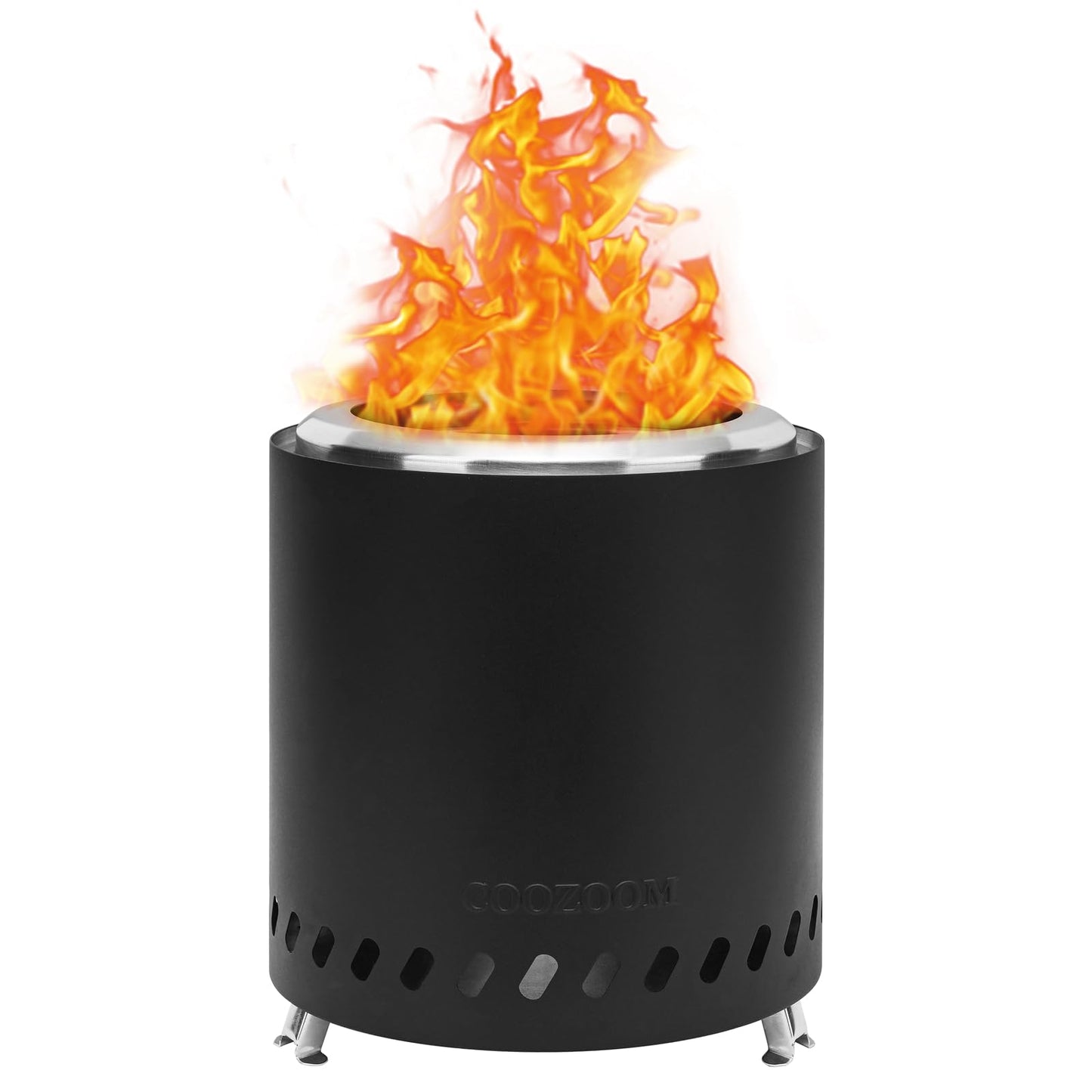 COOZOOM Portable Table Top Fire Pit with Stand, 8.6" Stainless Steel Mini Outdoor Low Smoke Burning Tabletop Firepit Fueled by Pellets or Wood, for Outside Camping Black