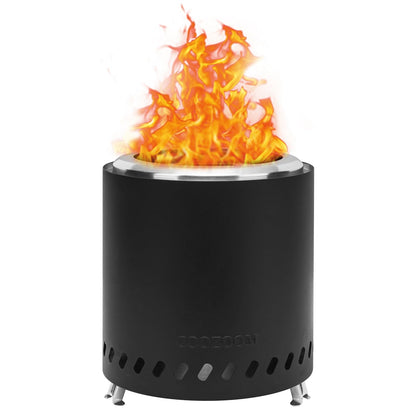 COOZOOM Portable Table Top Fire Pit with Stand, 8.6" Stainless Steel Mini Outdoor Low Smoke Burning Tabletop Firepit Fueled by Pellets or Wood, for Outside Camping Black