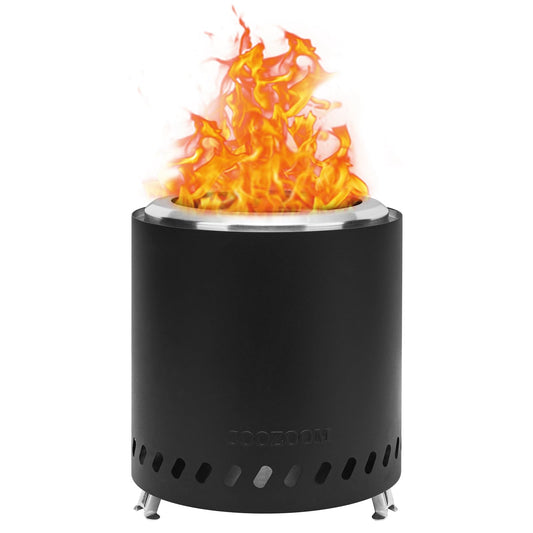 COOZOOM Portable Table Top Fire Pit with Stand, 8.6" Stainless Steel Mini Outdoor Low Smoke Burning Tabletop Firepit Fueled by Pellets or Wood, for Outside Camping Black