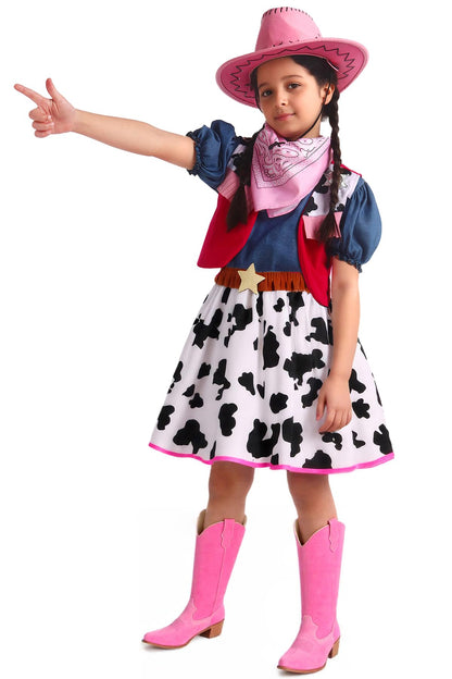 Doxrmuru Cowgirl Costume for Girls Halloween Western Rodeo Dress Up Outfit with Cowgirl Hat 7-8 Years