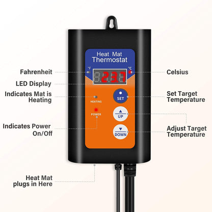 iPower Digital Heat Mat Thermostat Controller for Seed Germination, Reptiles and Brewing Breeding Incubation Greenhouse, 40-108°F, 8.3A 1000W