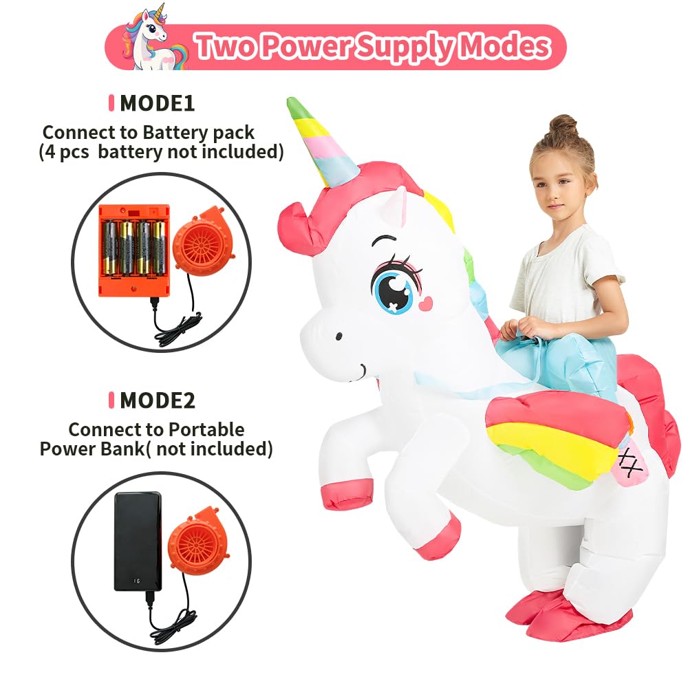 JUROSAICA Unicorn Costume Kids Inflatable Costume Ride On Rainbow Blow Up Halloween Costumes For 4-6 Years Old Boys Girls Child