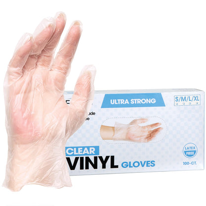 ForPro Disposable Vinyl Gloves, Clear, Industrial Grade, Powder-Free, Latex-Free, Non-Sterile, Food Safe, 2.75 Mil. Palm, 3.9 Mil. Fingers, Large, 100-Count