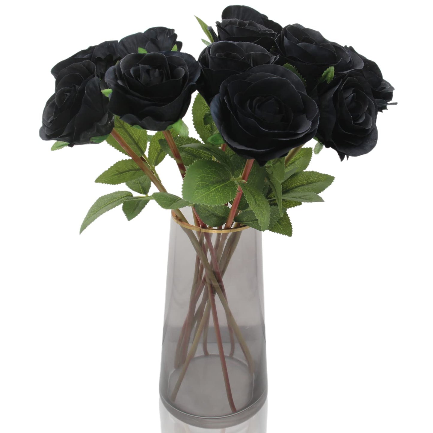 Hananona Black Artificial Roses for Flower Arrangement, 12 Pcs Silk Black Roses Bouquet for Halloween Home Decoration, Faux Black Roses for Halloween and Gothic Decoration