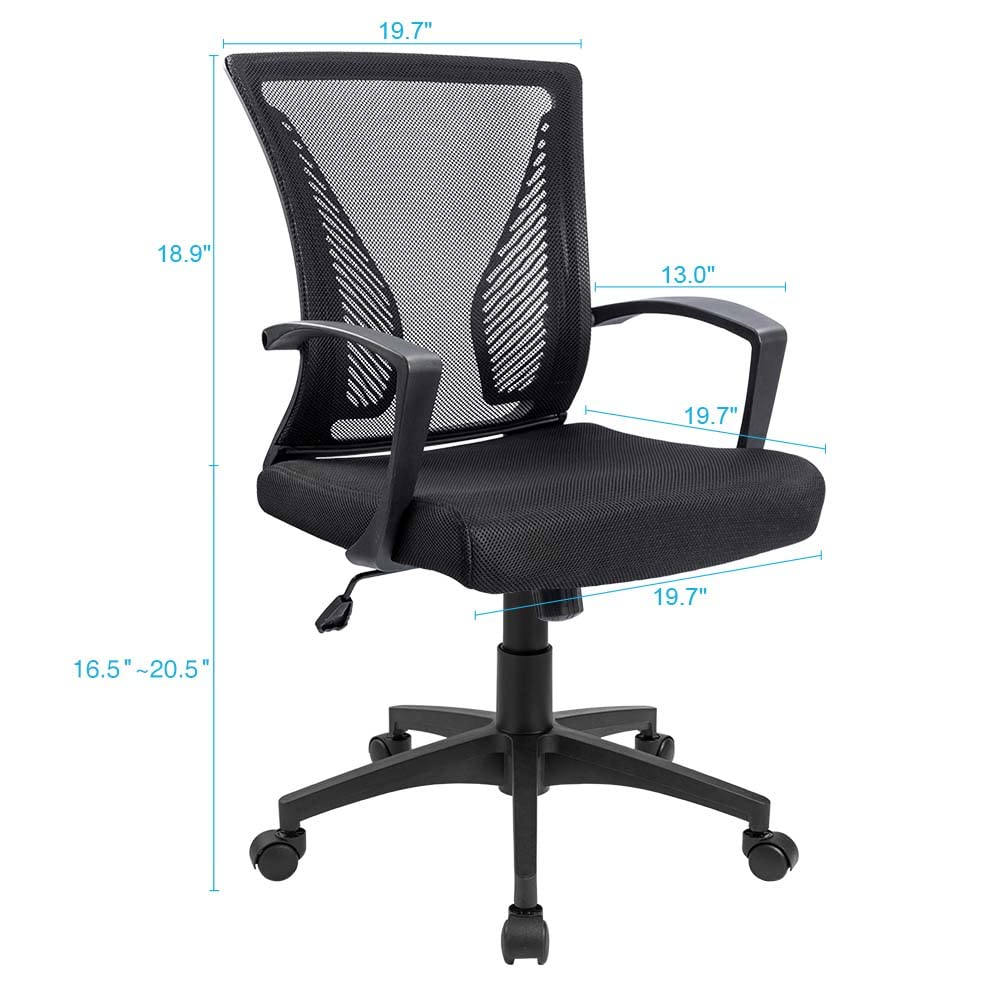 Furmax Office Chair Ergonomic Computer Desk Mesh Chair Mid Back Swivel Lumbar Support with Armrest (1, Black)