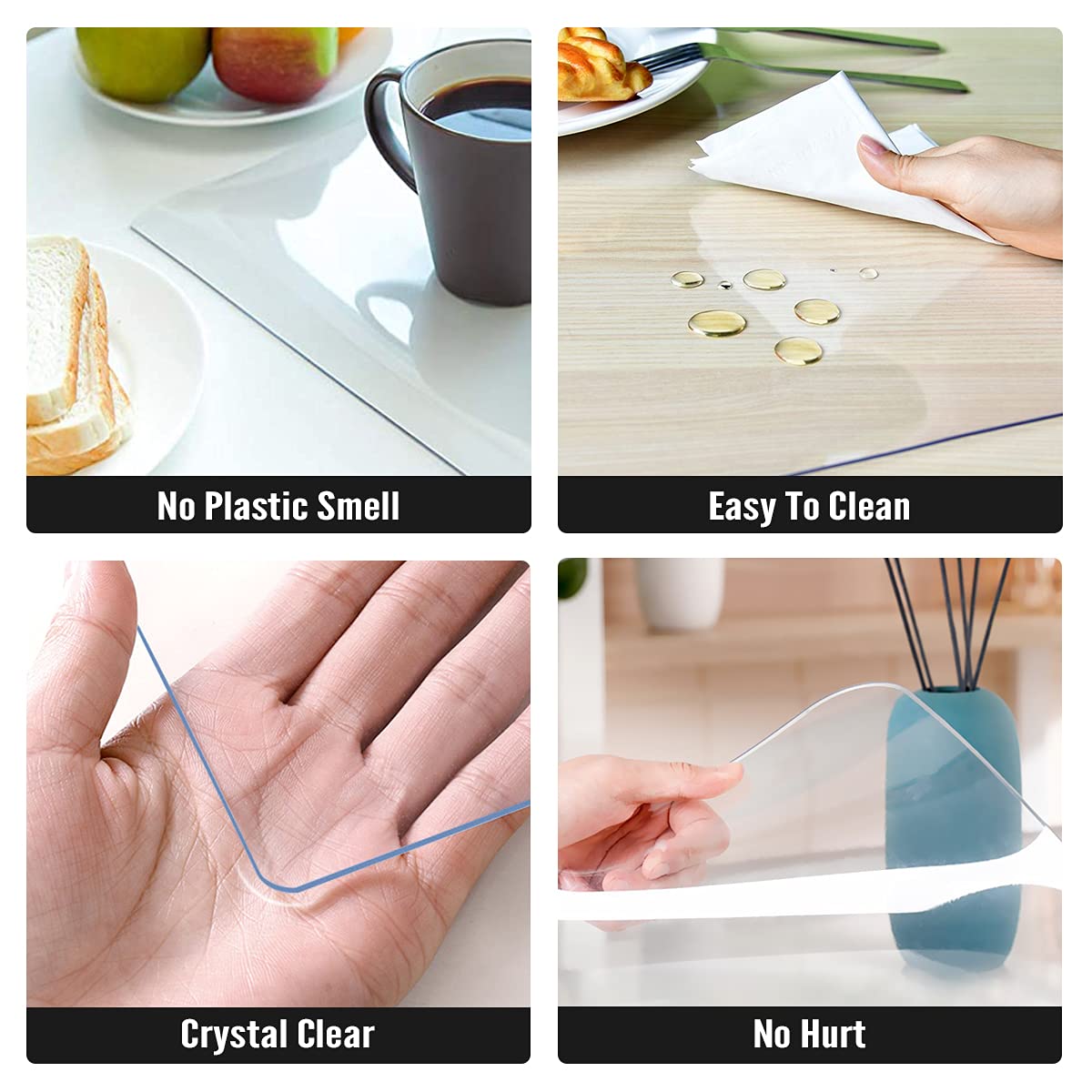 Royhom Clear Table Cover Protector 20 x 72 Inch, 2mm Thick Clear Plastic Table Cover Protector, PVC Desk Mat, Easy to Clean, Waterproof Tablecloth for Kitchen, Dinning Room