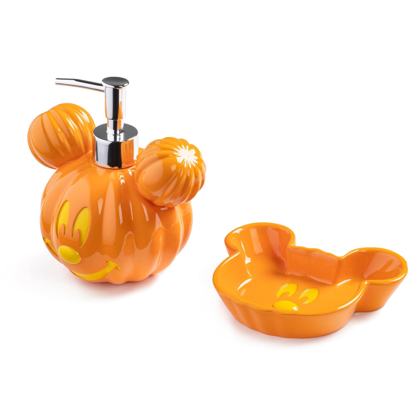 Jay Franco Disney Mickey Mouse Pumpkin Jack-O-Lantern Bathroom Decor Set - 2 Piece Autumn & Halloween Collection Includes Orange Lotion Pump & Soap Dish - Bathroom Accessories
