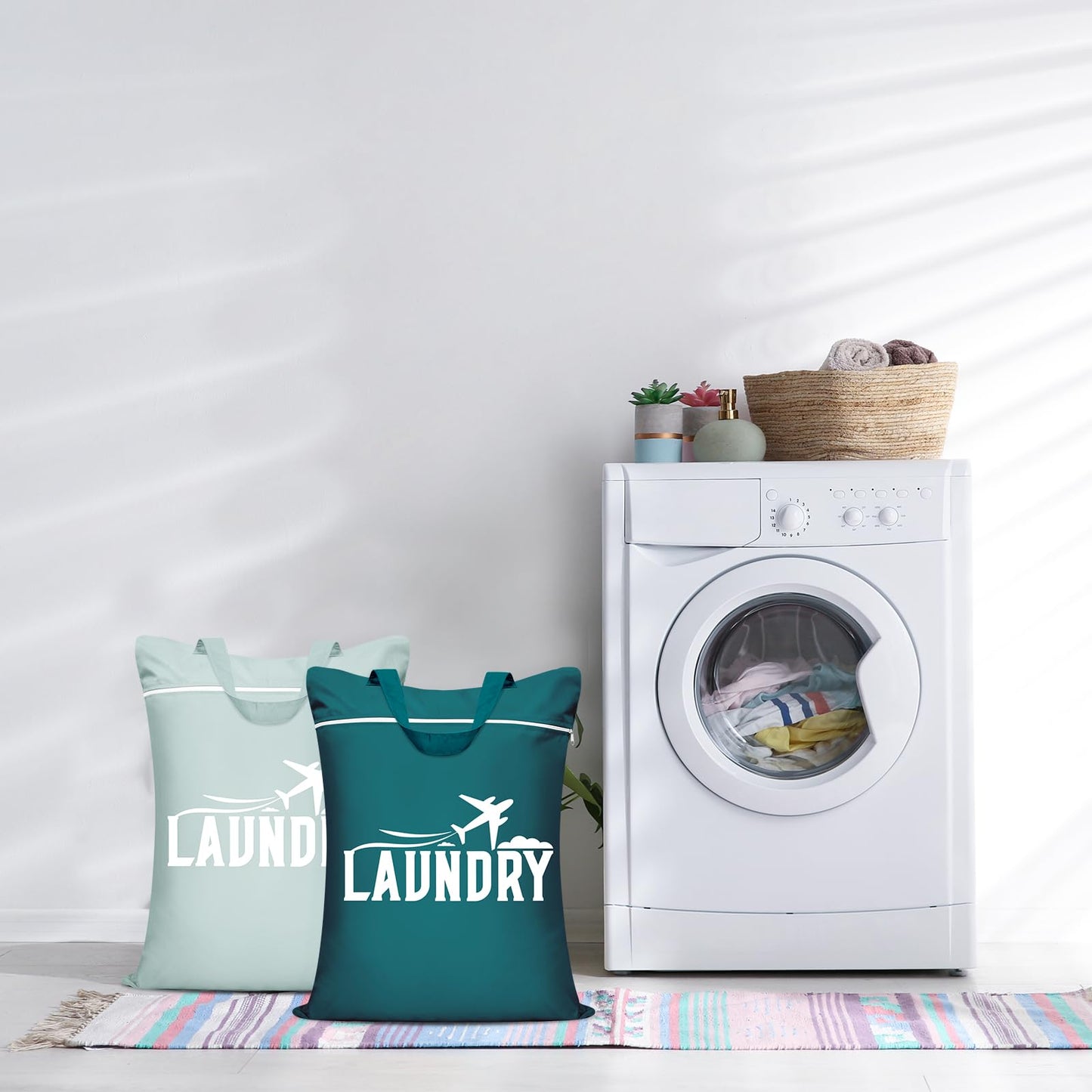 2 Pcs Large Travel Laundry Bag Washable Waterproof Wet Bag Dirty Clothes Bag Swimsuit Workout Bag for Gym Clothes Laundry Wet Clothes Swimming Pool Yoga College Dorm (Blue+Grey)