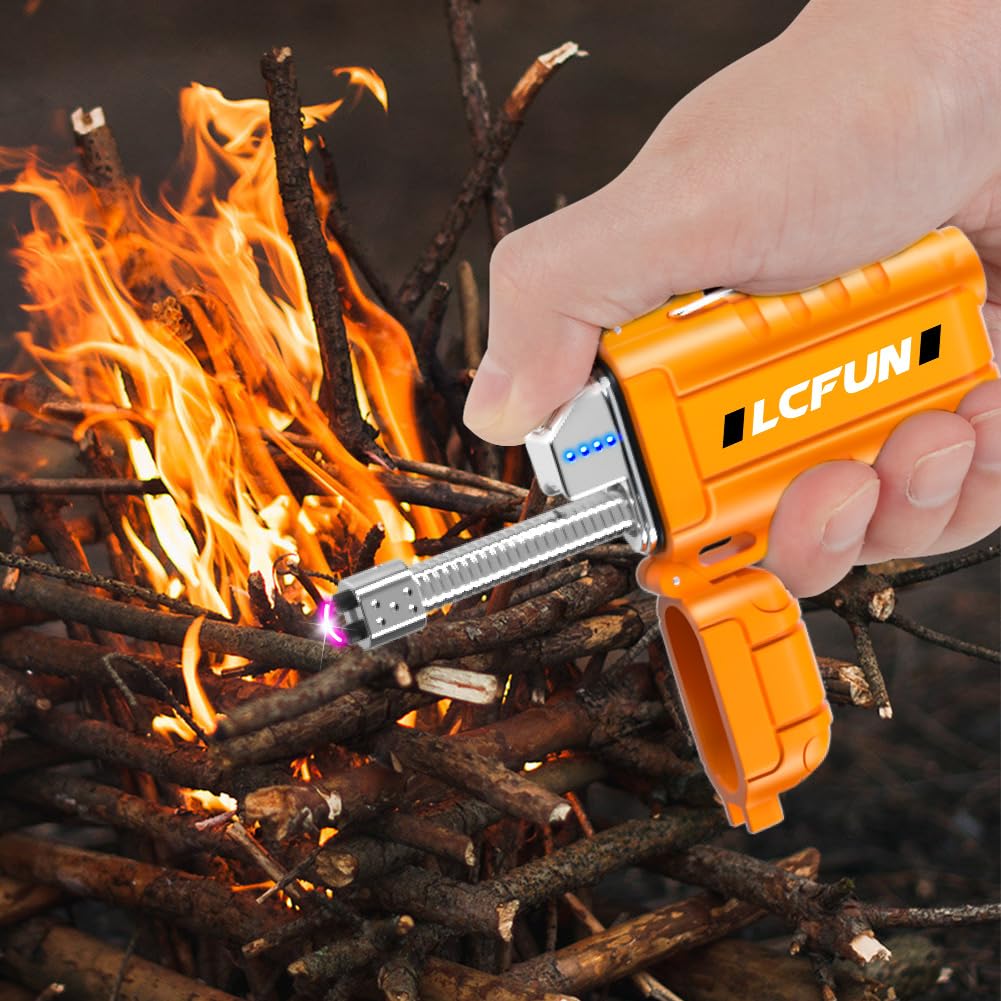 LcFun USB Rechargeable Electric Arc Lighter Windproof Plasma Lighters with LED Battery Display, Waterproof Electronic Flashlight Lighters with Lanyard for Camping, Survival Tactical Gear