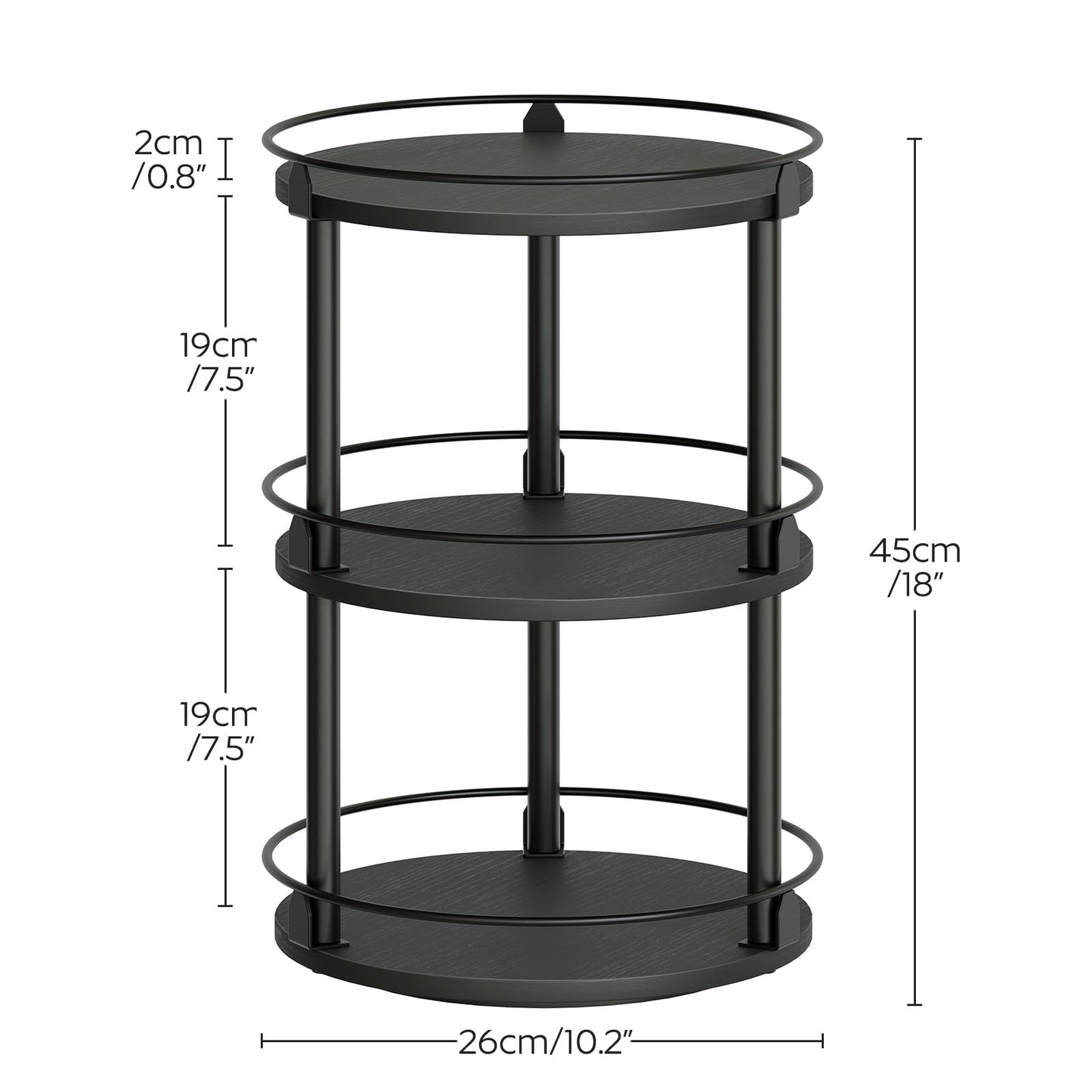 3-Tier Lazy Susan Organizer, Rotating Spice Rack, Spinning Organizer, Industrial Turntable Spice Rack Organizer for Cabinet, Kitchen Countertop, Pantry, Rustic Brown and Black SR23BR