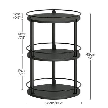 3-Tier Lazy Susan Organizer, Rotating Spice Rack, Spinning Organizer, Industrial Turntable Spice Rack Organizer for Cabinet, Kitchen Countertop, Pantry, Rustic Brown and Black SR23BR