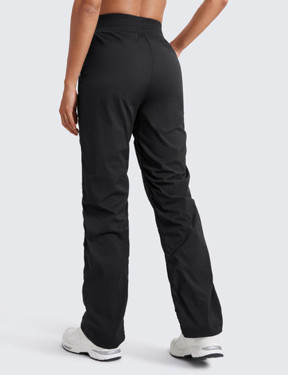 CRZ YOGA Lightweight Straight Leg Workout Pants for Women 30" Casual Ruched Work Gym Athletic Joggers with Pockets Black X-Small