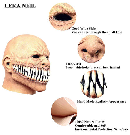 LEKA NEIL Halloween sharp tooth devil mask zombie mask Monster Devil Mask Creepy Costume Corpse Party Latex Full Head Mask