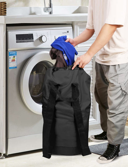 Dalykate Backpack Laundry Bag, Laundry Backpack with Shoulder Straps and Mesh Pocket Durable Nylon Clothes Hamper Bag with Drawstring Closure for College, Travel, Laundromat, Apartment