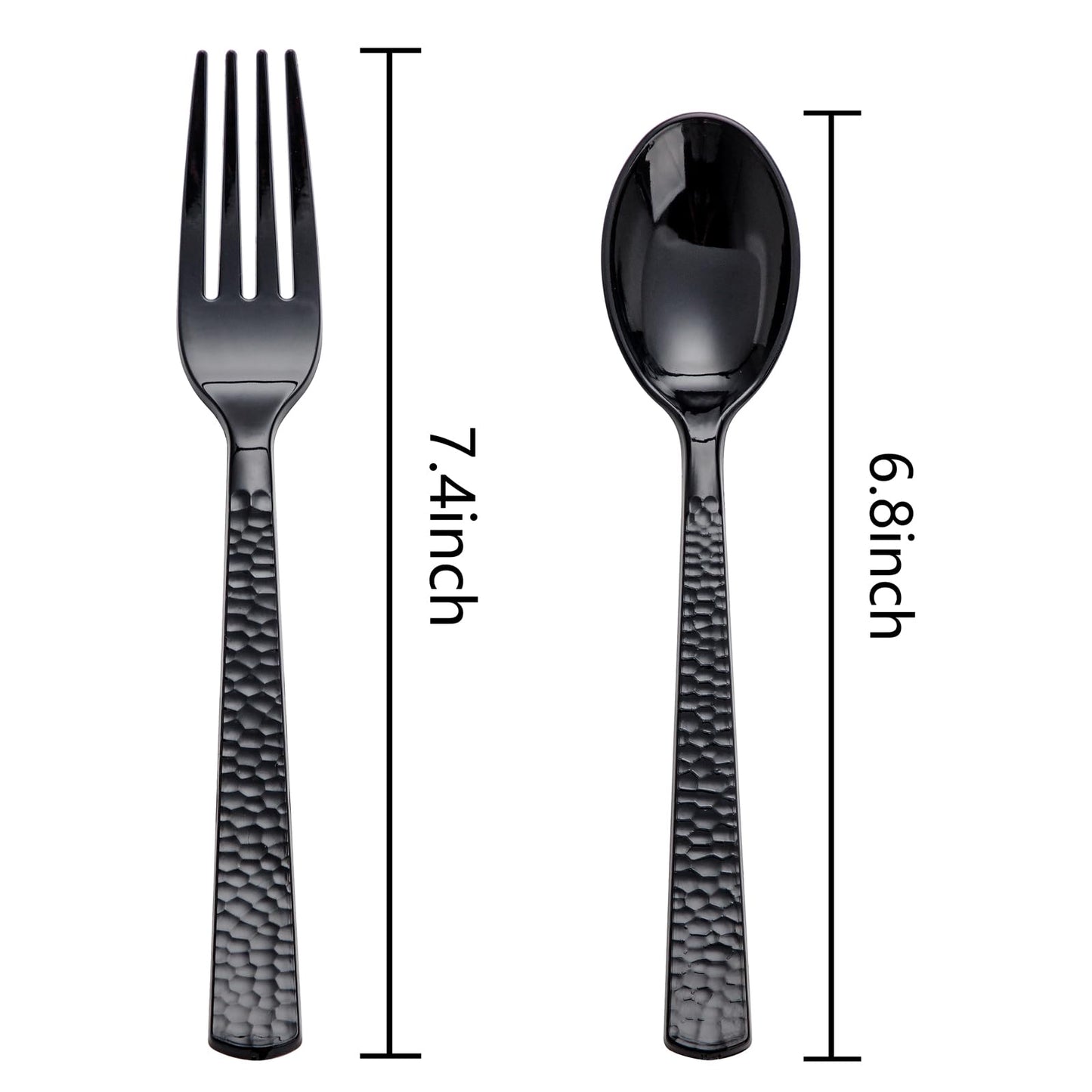KIRE 400PCS Black Plastic Spoons and Forks Disposable - Black Plastic Silverware Set Disposable Cutlery - 200 Forks, 200 Spoons for Halloween Party/Wedding