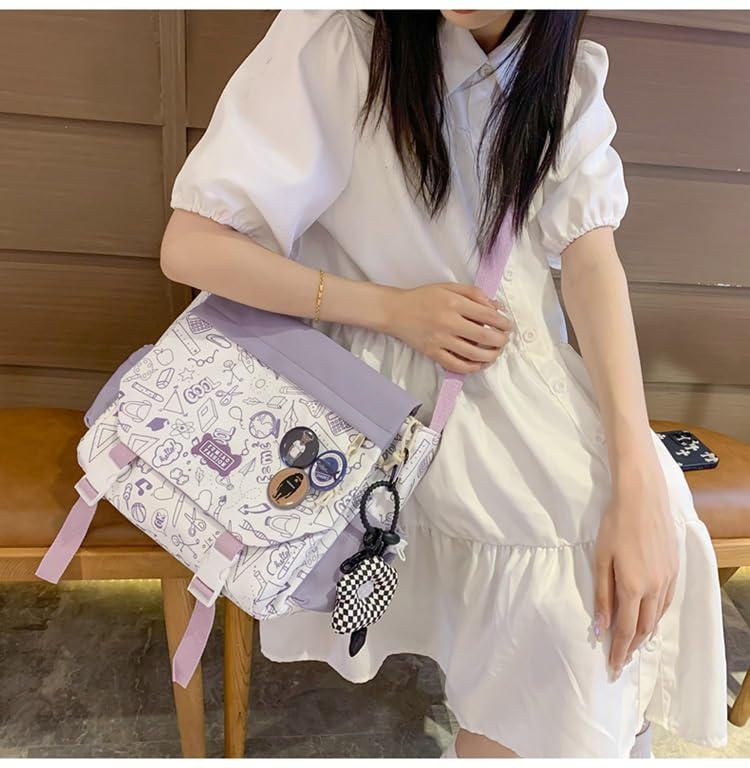 Inshere Cute Crossbody Bag with Kawaii Pins for Women Girls Casual Shoulder Messenger Bag