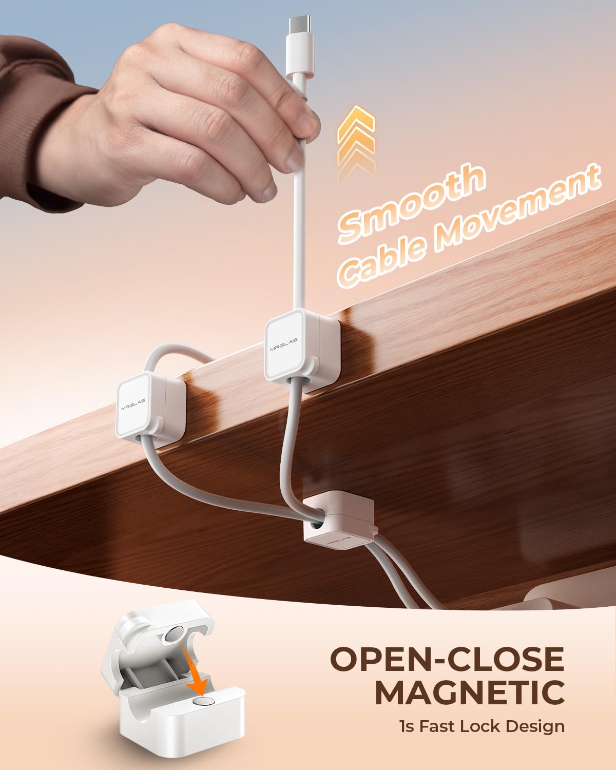 10Pack 2025 Upgraded Cord Organizer Magnetic Cable Clips [1s Lock] MRGLAS Cable Holder Office Desk Accessories with 4 Extra Strong Adhesive Pads, Wire Keeper for Nightstand Desktop Wall Car