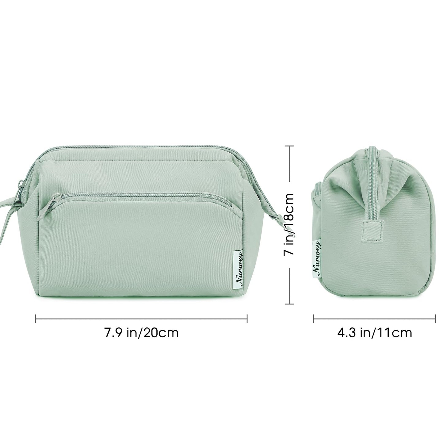 Narwey Wide-open Makeup Bag Women Girls, Travel Toiletry Bag for Women Cosmetic Bag Organizer Make up Bag with Compartments Toiletries Medicine Bag (Mint Green)