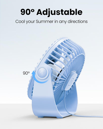 Gaiatop USB Desk Fan, 3 Speeds Strong Airflow, 5.5 Inch Portable 90° Rotate Quiet Cooling, Small Personal Table Fans for Bedroom Home Office Travel Blue