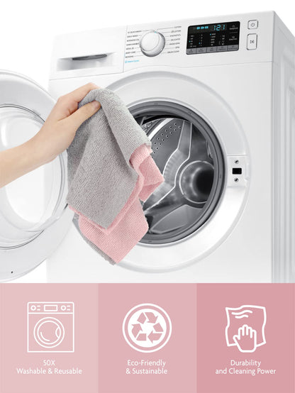 Fantasticlean Microfiber Cleaning Cloth Roll -75 Pack, Tear Away Microfiber Towels, 12" x 12", Reusable, Washable, Scratch Free, Ultra Absorbent Dish Rags for Car, Home, Garage or Shop (Pink)