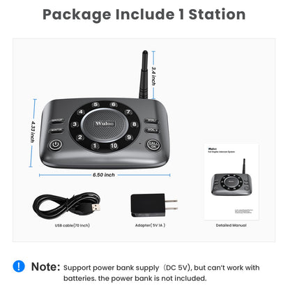 Hands-Free Intercoms Wireless for Home Business, Wuloo Upgrade Two Way Audio Intercom System for Elderly, Full Duplex Room to Room Intercom with 5280 ft Range Clear Sound Anti-Interference, Pack of 2